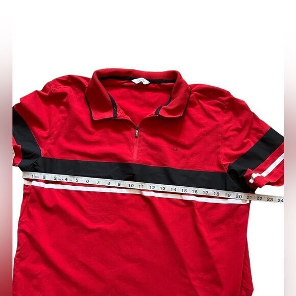 CALVIN KLEIN Red Stripe Zip Collar Collared Polo Short Sleeve Shirt L - Picture 5 of 8